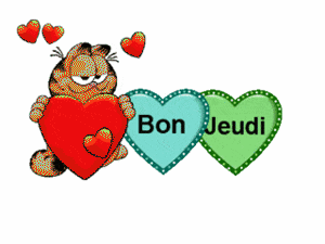 Gif animé Bon jeudi Garfield coeurs